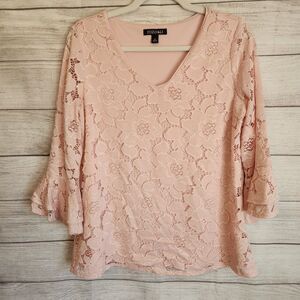 Roz & Ali M Pink Y2K Fairy cottagecore floral lace long sleeve blouse